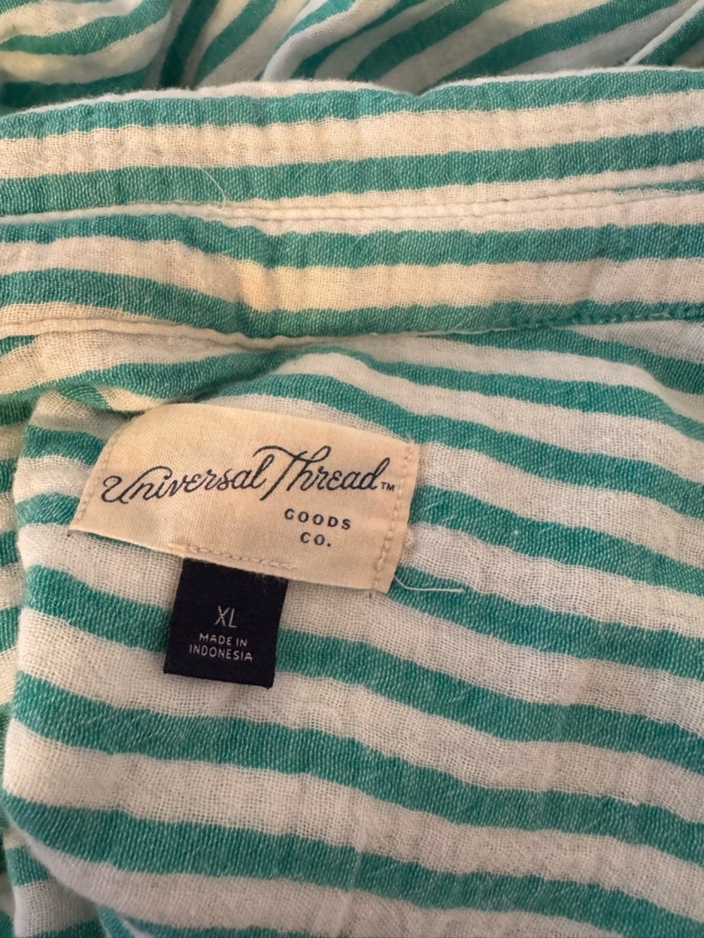 Universal Thread Green and White Striped Button-Down 100% Cotton Dress Size XL - Picture 6 of 8